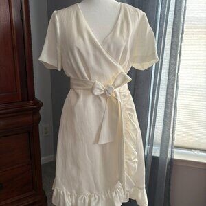 Cream Wrap Dress with Ruffles by Boden